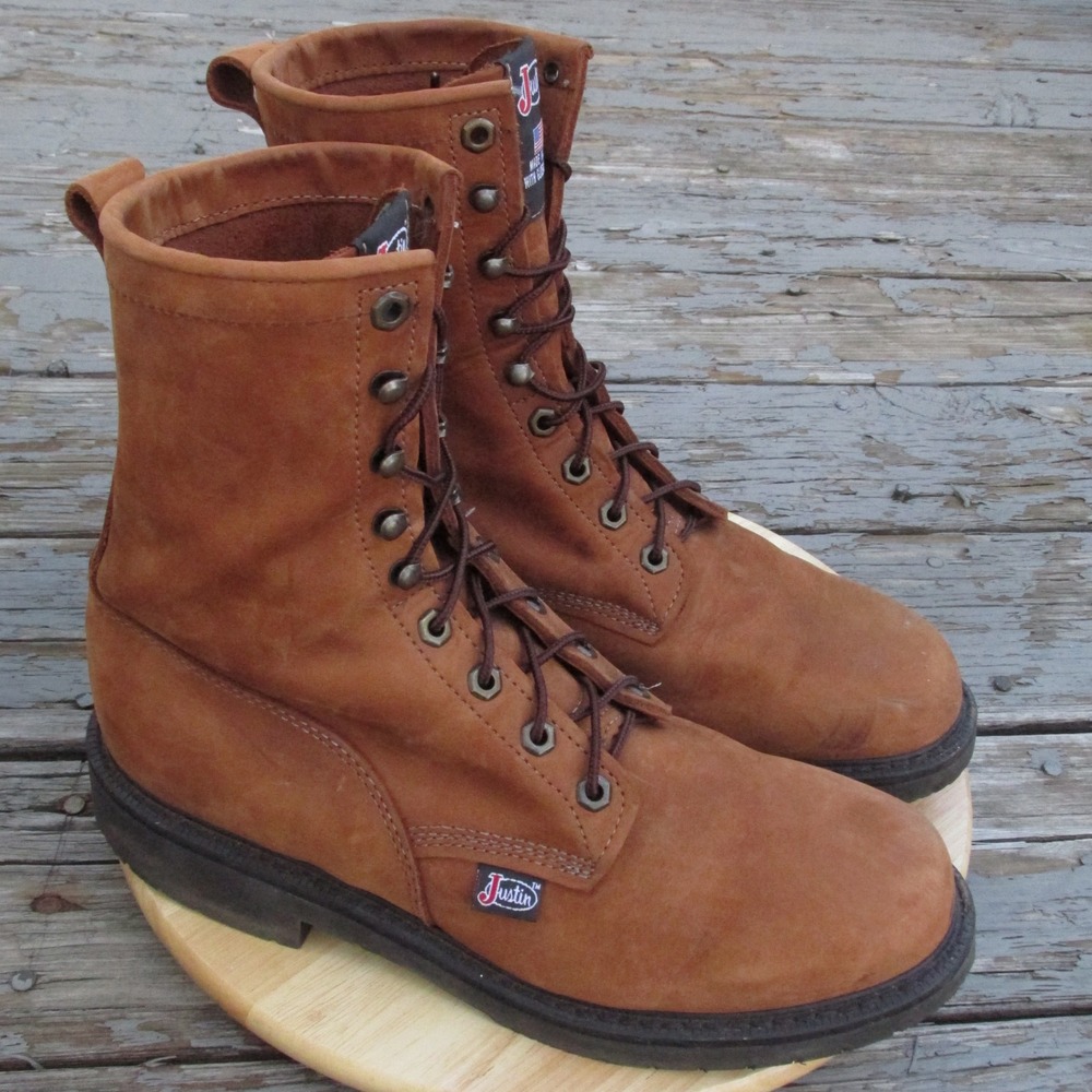 Justin Boots Double Comfort 8" Lacer Men 10D Aged Bark Cargo Work USA 794 Cowboy